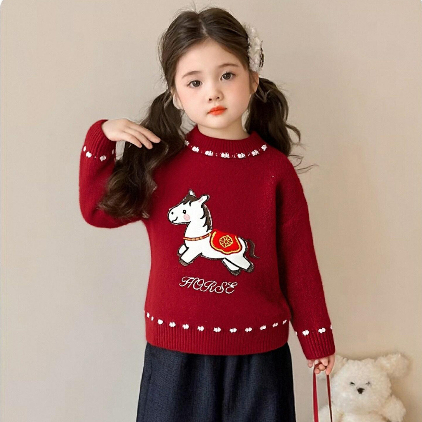 女童毛衣秋冬2025新款儿童洋气冬装宝宝红色加厚保暖过年针织上衣,童装/婴儿装/亲子装,毛衣/针织衫,淘宝优惠券,粉丝福利购,淘宝优惠卷