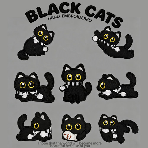 黑色小猫羽绒服补丁贴修补破洞贴布贴衣服手帐自粘刺绣大小号装饰
