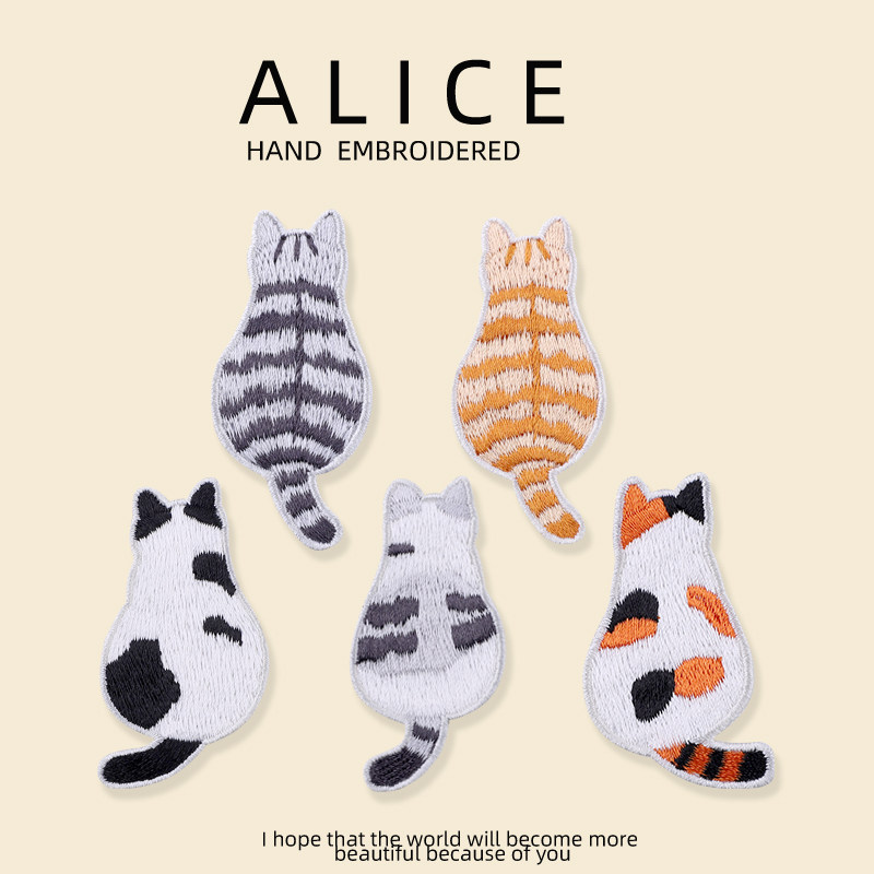 小猫背影自粘布贴衣服刺绣贴