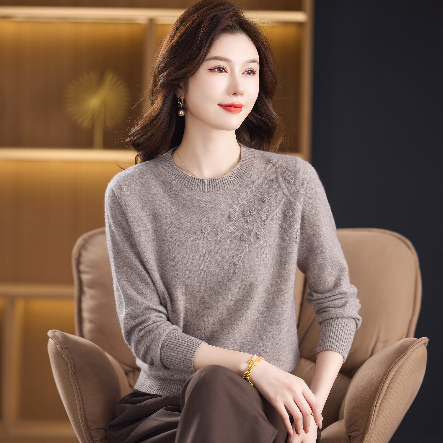 女士100%纯山羊绒衫中老年毛衣