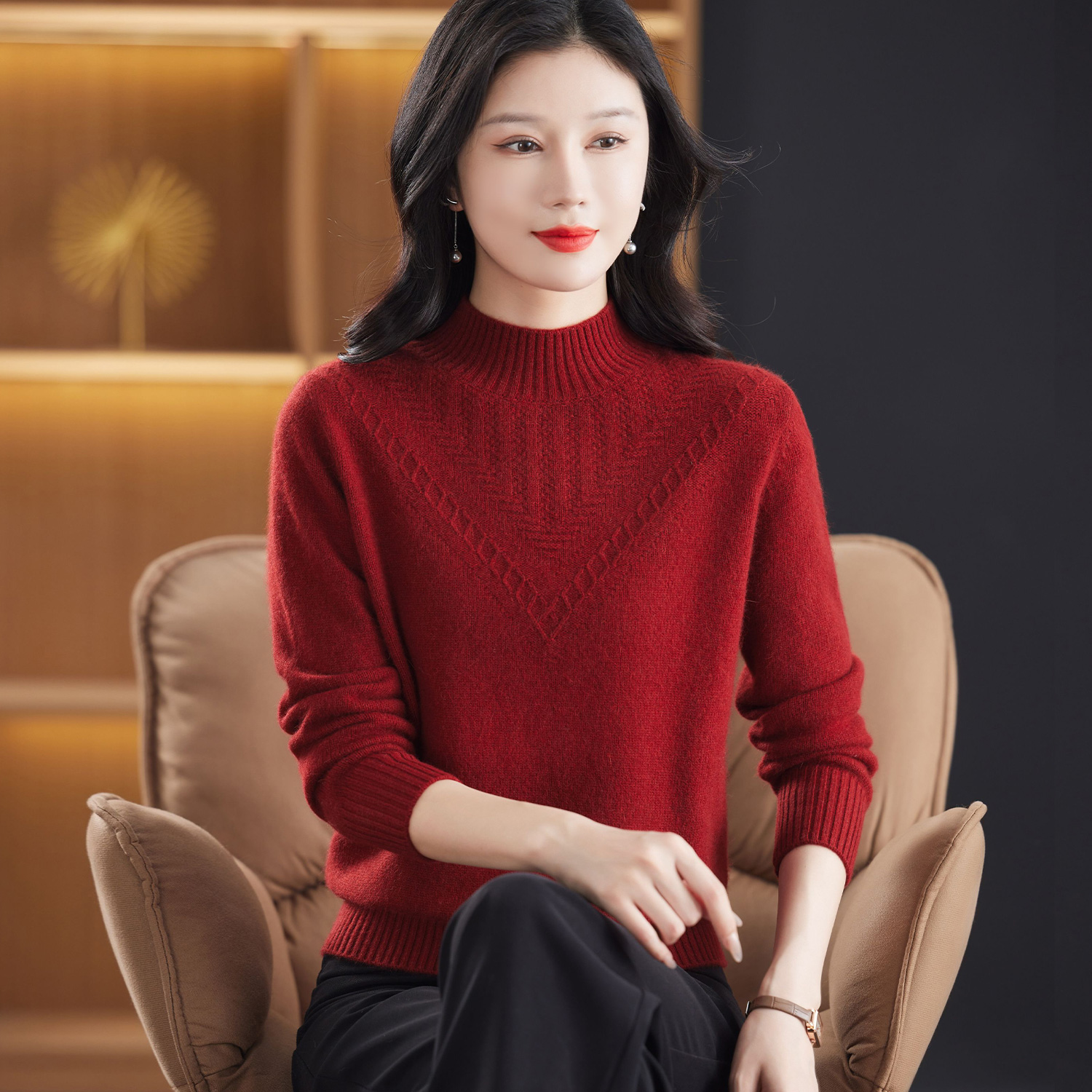 中老年妈妈加厚100%纯山羊绒衫女