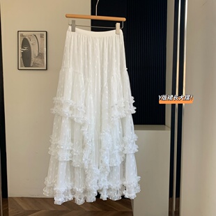 白色蕾丝半身裙女秋冬新款a字纱裙甜美公主蓬蓬蛋糕长裙