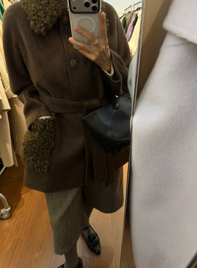 金-翻领修身中长款羊毛外套(配腰带)（含91.6绵羊毛）866-25160-1