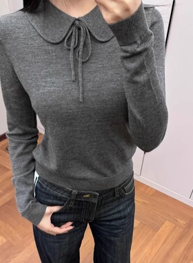 JOSS STUDIOS 娃娃领系带全羊毛针织衫毛衣上衣女