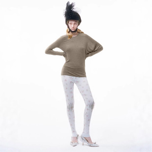 莱赛尔绵羊毛不对称长袖毛边打底衫上衣T恤女 白色/橄榄色