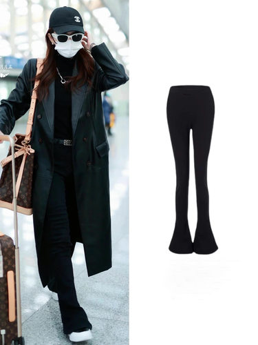 黑色马蹄裤女休闲拖地长裤子