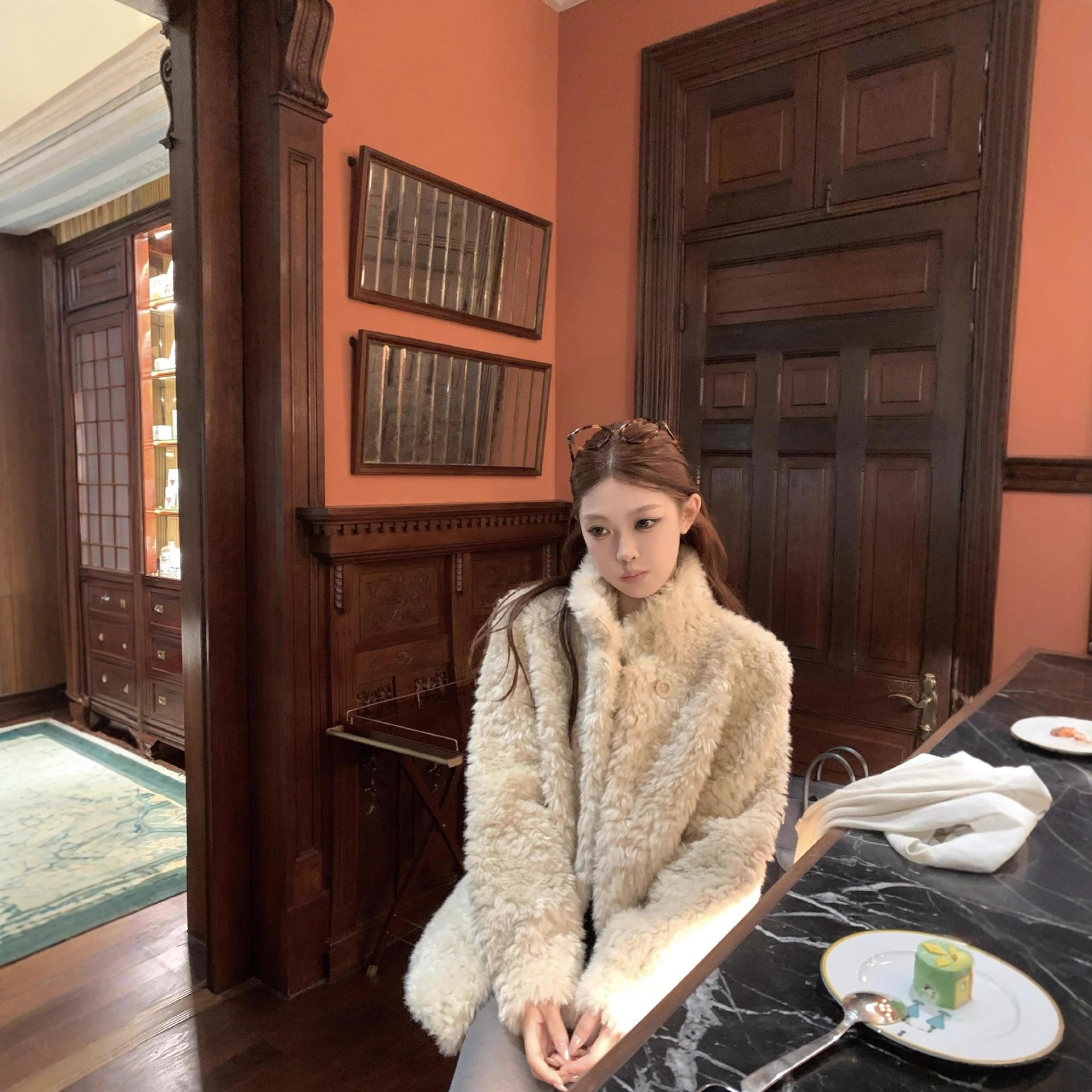 富人区4.0 款皮毛一体外套女立领中长款休闲风保暖仿皮草毛毛外套