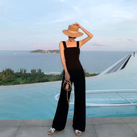 2026 New high-waisted sleeveless halter jumpsuits for women spring and summer, waist-cinching overalls, straight-leg wide-leg floor-length pants thumbnail 2