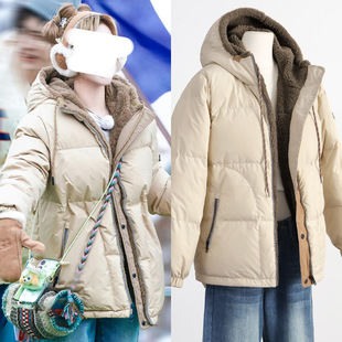 宋雨琦同款加厚白鸭绒防寒保暖双面可穿羽绒服毛毛外套女