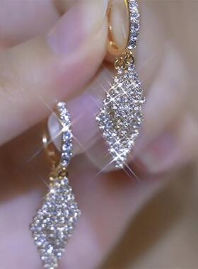 轻奢高级感满钻几何菱形耳环女设计感气质百搭耳扣耳坠显脸瘦耳饰