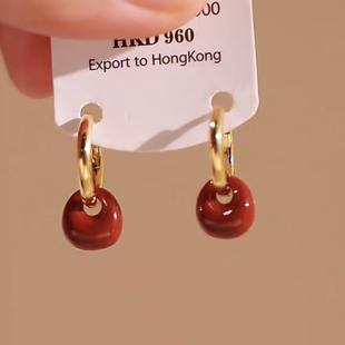 红色滴釉耳环女2025新款爆款耳钉轻奢高级感气质大气绝美耳饰