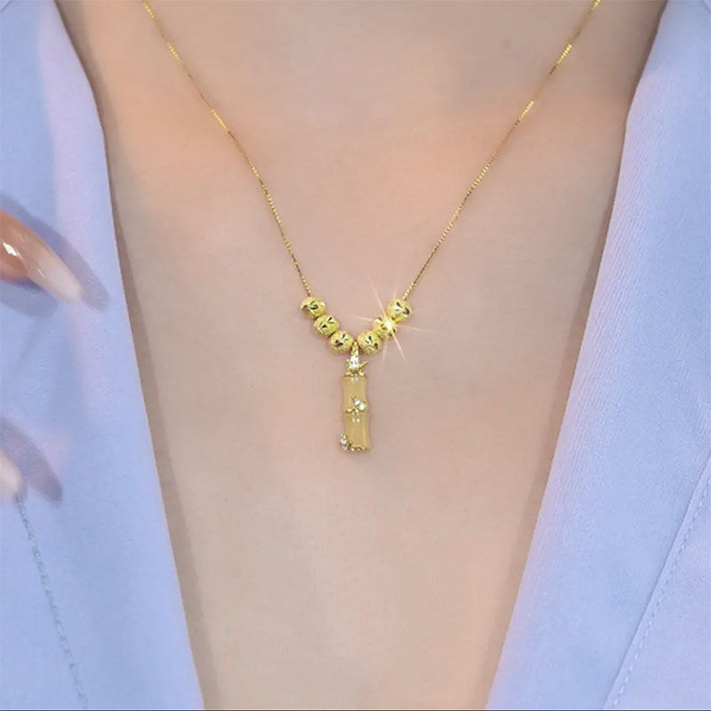 五福临门转运珠竹节项链女国潮小众设计高级感秋冬锁骨链时尚配饰