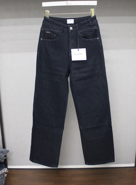 依炫韩95097黑金蓝复合绒宽松直筒牛仔裤2025年冬保暖女阔腿长裤