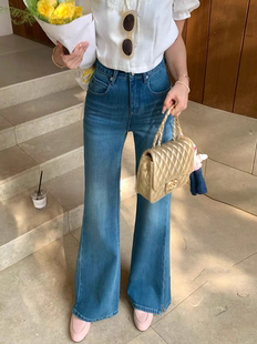 蓝色魅力高腰四面弹新款直筒牛仔裤喇叭裤2026年春季女不贴腿微喇