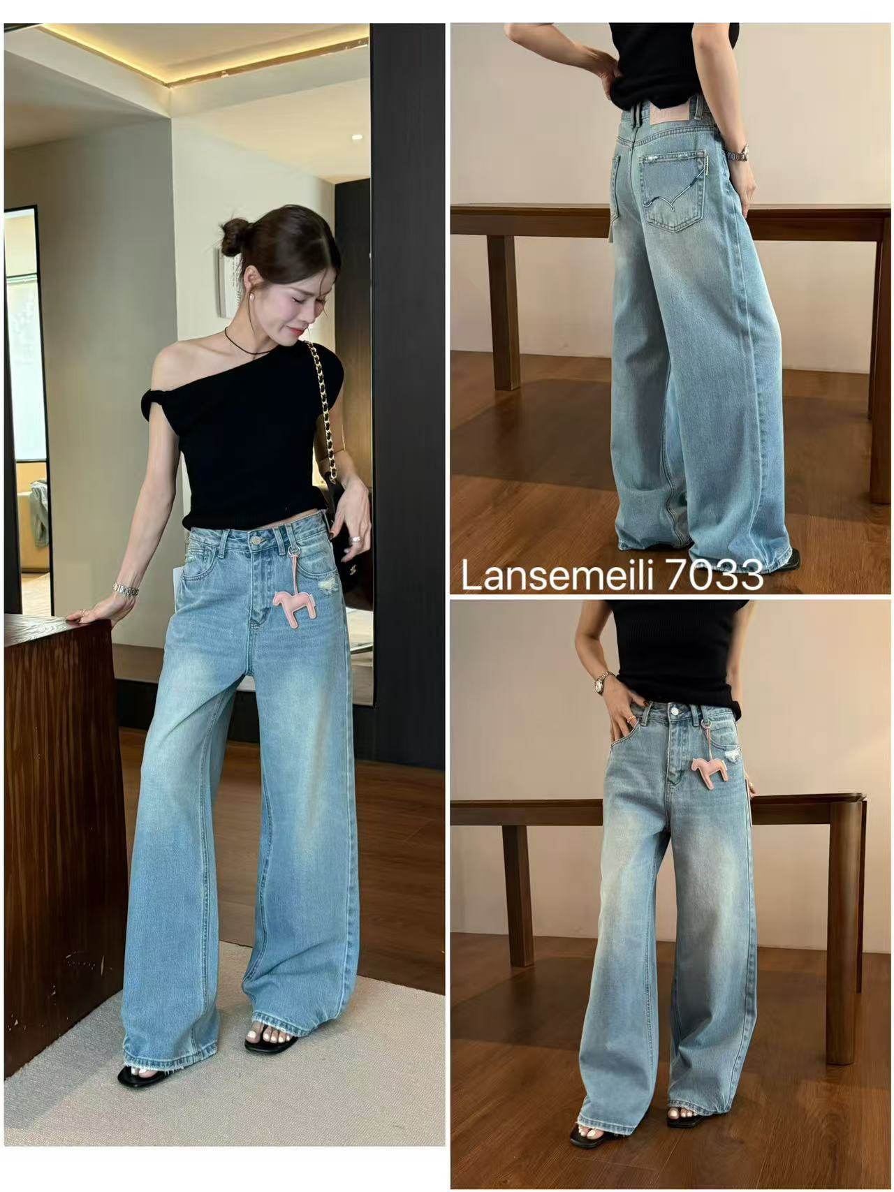 蓝色魅力7033高腰宽松阔腿牛仔裤2026年春季新款女装磨破拖地长裤,女装/女士精品,牛仔裤,淘宝优惠券,粉丝福利购,淘宝优惠卷
