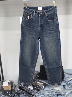 依炫韩23580蓝色水洗修身小直筒牛仔裤2025年