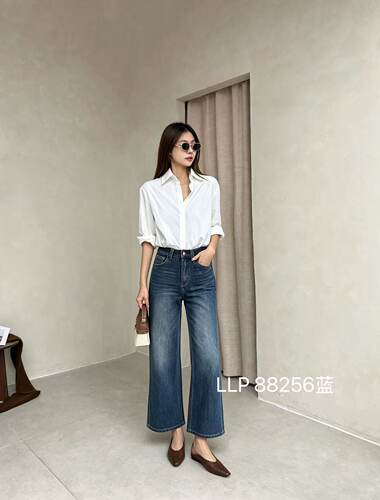 LLP88256蓝色高腰四面弹牛仔微喇裤2026年秋季新款女装显瘦九分裤