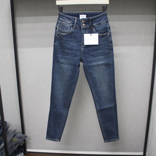 依炫韩95022-1蓝色高腰底抓毛小脚牛仔铅笔裤2025年冬季女紧身裤