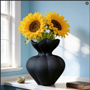 北欧轻奢玻璃花瓶摆件复古侘寂风高级感现代客厅插花仿真花干花器