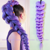 猎魔女团同款 动漫假发紫色接发辫子马尾Kpop猎魔女团编发蓬松发辫