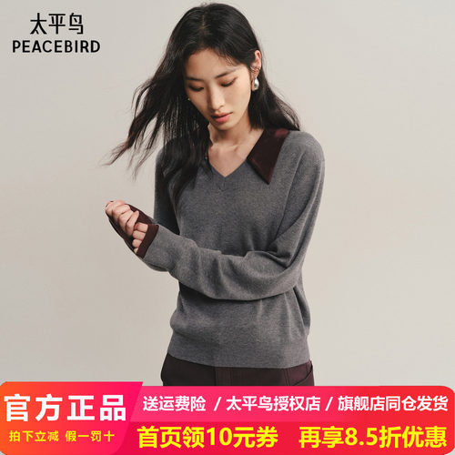 【商场同款】太平鸟25秋季新款V领潮流撞色羊毛混纺套衫A1EEF3507