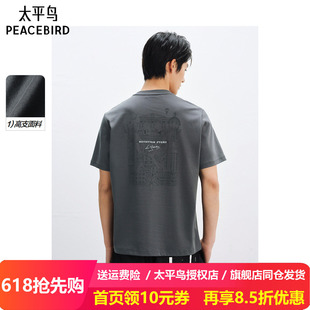 太平鸟男装 休闲T恤撞色刺绣纯色圆领T恤 B1CNF2226