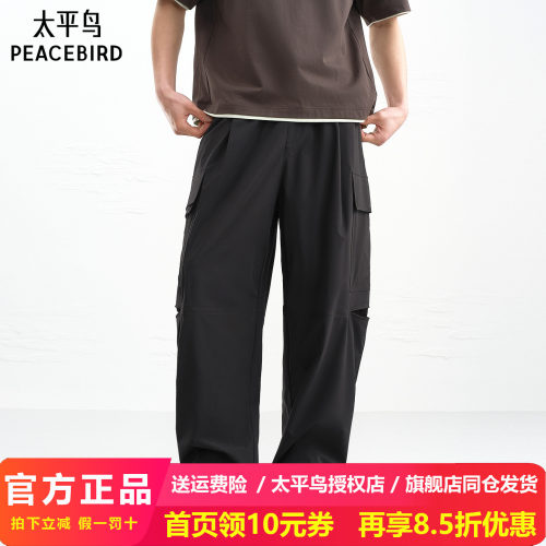 【商场同款】太平鸟男装字母刺绣休闲裤新款工装阔腿裤B2GLG2276