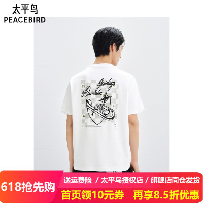 太平鸟男装 休闲T恤字母刺绣纯色圆领T恤男B1CNF2222