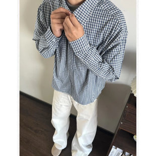 百搭宽松复古短款 2026美式 男士 衬衫 衬衣潮 春秋冬休闲格纹通勤长袖