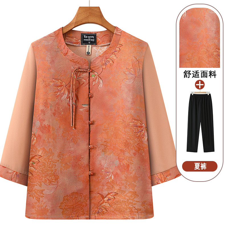 奶奶春装衬衫雪纺新中式夏装七分袖中老年人女妈妈上衣老太太衣服