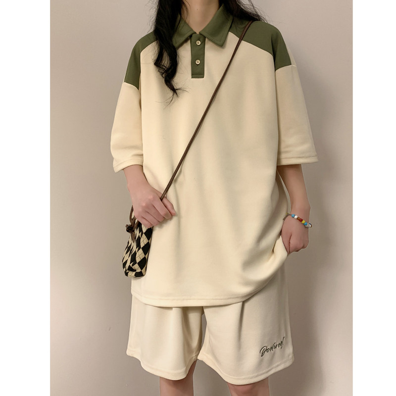 女装类目宽松夏季两件套短袖宽松运动套装XZ405-TZ88-p55，女装运动套装，星座405