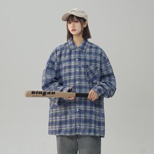 中性风宽松长袖格子衬衫男春秋潮牌休闲衬衣外套xz405-cs04-P55图片