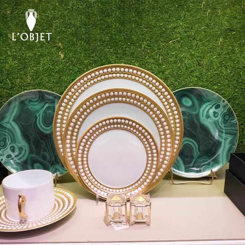 L'OBJET24K金点缀陶瓷茶杯西餐盘