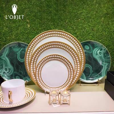 L'OBJET24K金点缀陶瓷茶杯西餐盘