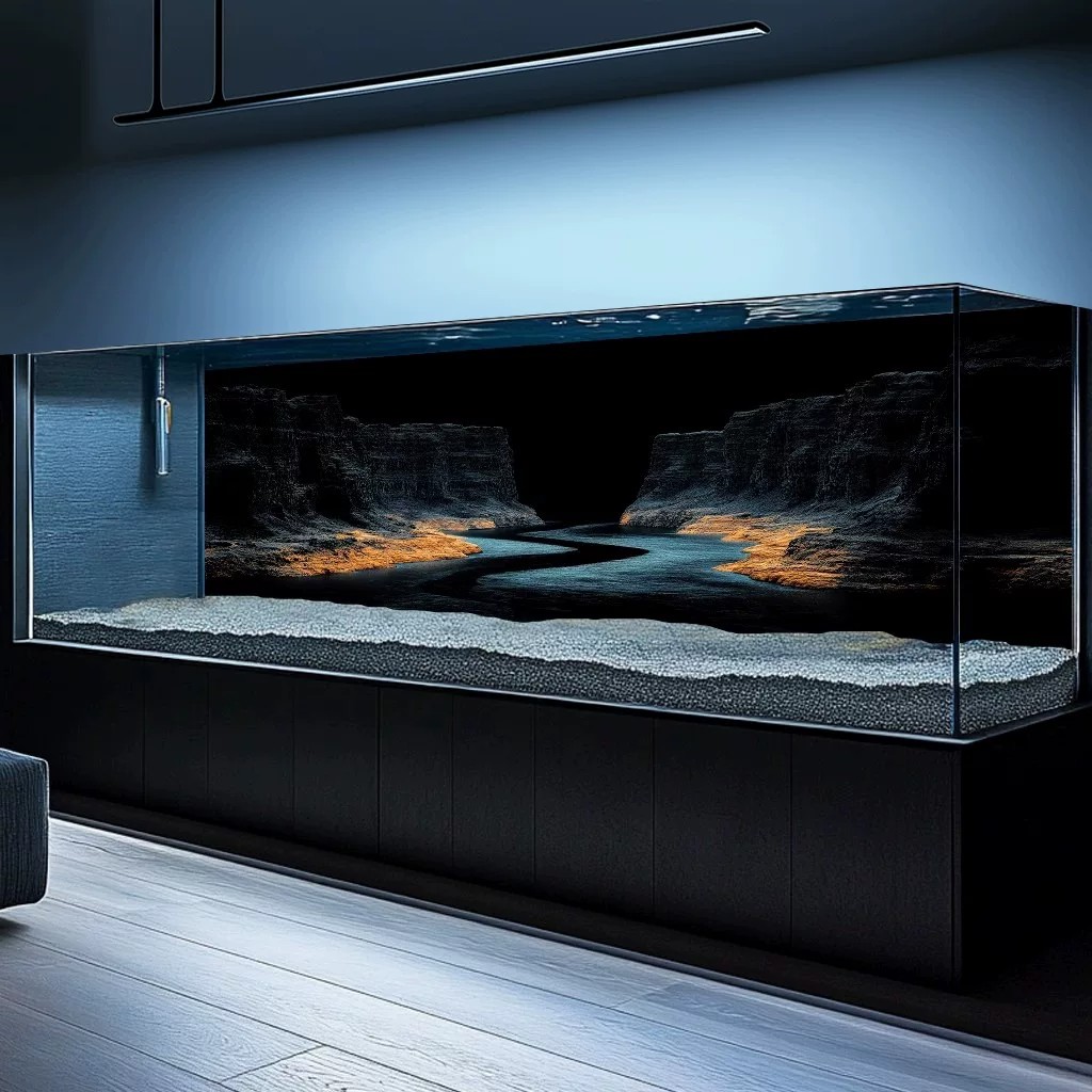 新款峡谷黑色鱼缸背景贴纸5d立体高清图水族箱溪流缸造景装饰壁画