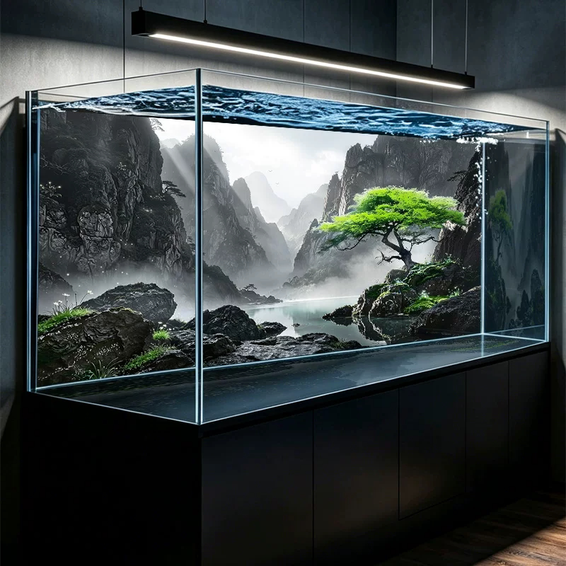 溪流缸水族箱造景装饰壁纸鱼缸背景专用5d立体画高清图水草缸贴纸