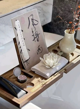OMENIA新中式样板间浴室摆件花艺装饰书网红浴缸架卫生间软装饰品