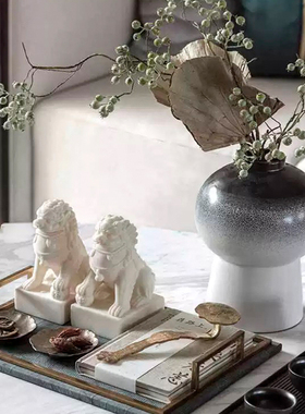 软装恒大新中式样板房书房展厅桌面家居软装狮子书靠古风茶几摆件