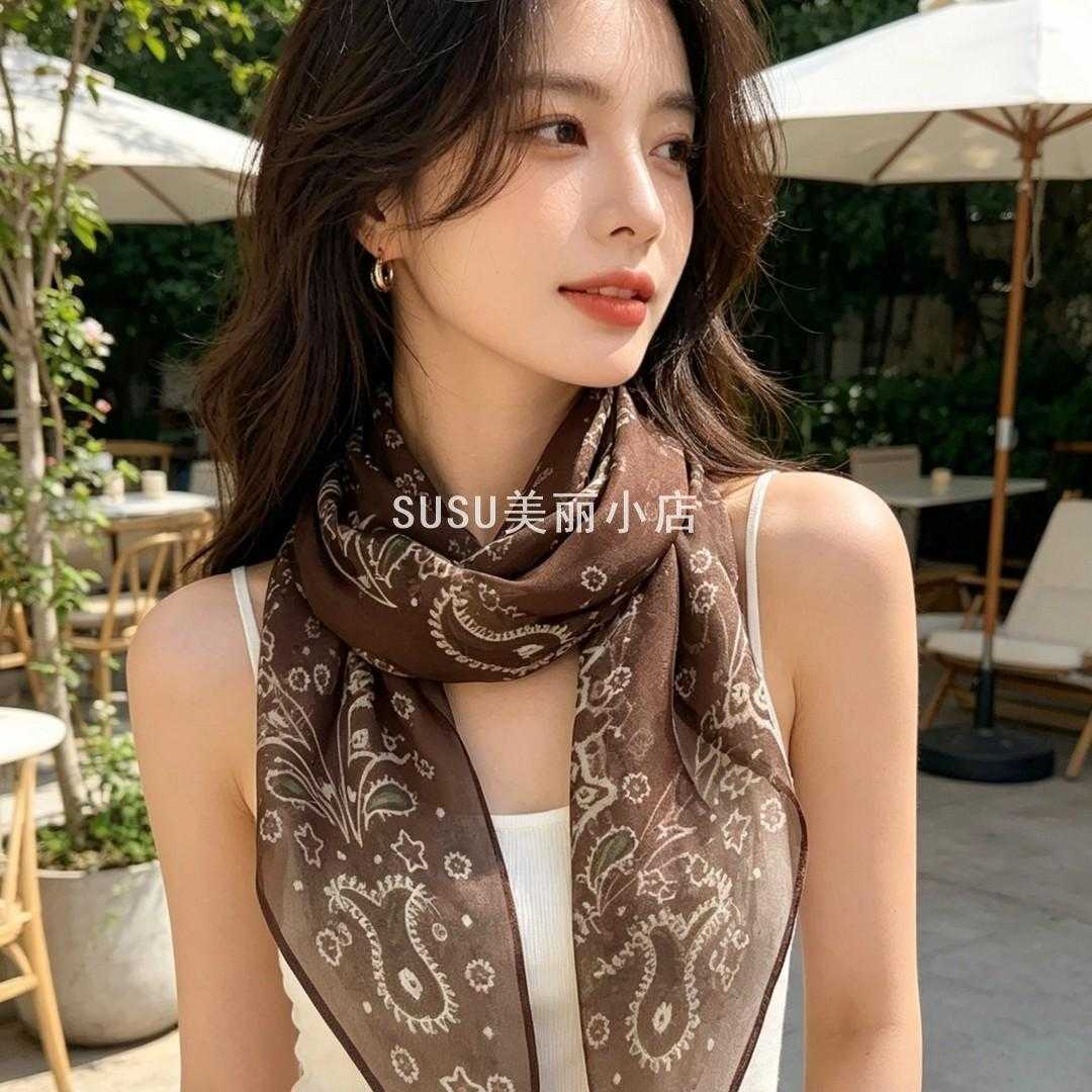 SUSU8139咖色佩斯利纹高级丝巾