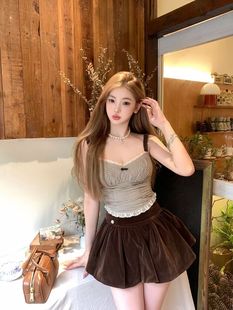 宝藏系内搭 花边蕾丝无袖背心吊带 蓬蓬裙女团版