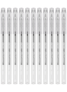 得力6666拔盖中性笔0.5mm黑色180支/12卡 全针管型办公学生书写水