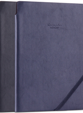 得力22215商务插笔皮面本25K96张深蓝色1本 PU办公斜绑带日笔记册