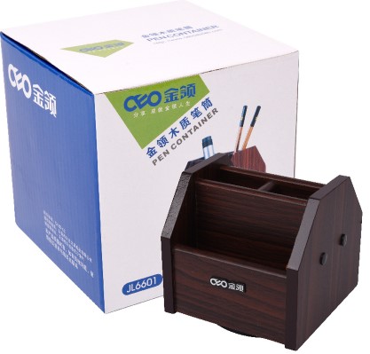 金领6601笔筒130*120*120mm1个木质旋转高档桌面办公书写收纳文具