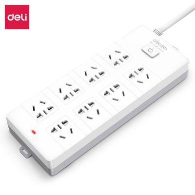 得力18263插座_8组_5米_PVC袋装(白)(只)多孔插线板插板拖线板