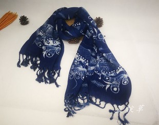 蜡染围巾定制贵州植物染靛蓝板蓝根非遗工艺西江苗寨传统技艺新款