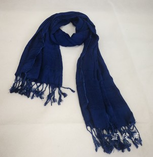 蜡染围巾定制纯色提花全棉新款 天然植物燃料传统非遗工艺板蓝根