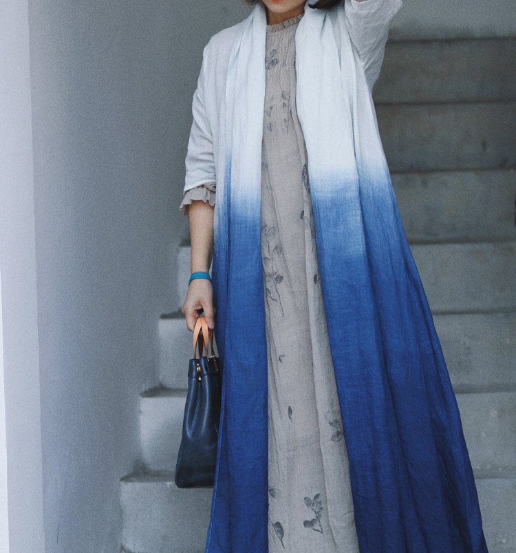 蜡染吊染外披外套长款亚麻植物染非遗技艺时尚长款带帽子长袖包邮