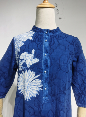 贵州蜡染服饰定制纯棉衣服蓝色蓝染植物染非遗工艺板蓝根染色包邮