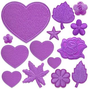 自粘紫色布贴羽绒服台布毛衣卫衣裤补丁贴装饰修补破洞刺绣贴组合