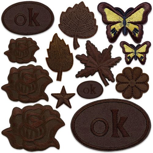 深咖色自粘刺绣贴纯色花朵补丁贴布贴衣服羽绒服裤子补破洞贴组合